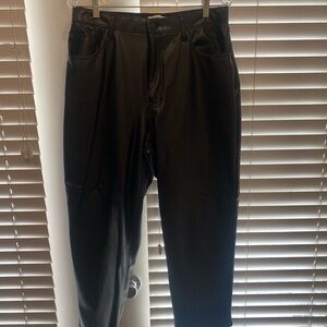 Women’s Black Leather Ankle Straight Hise Rise Pants